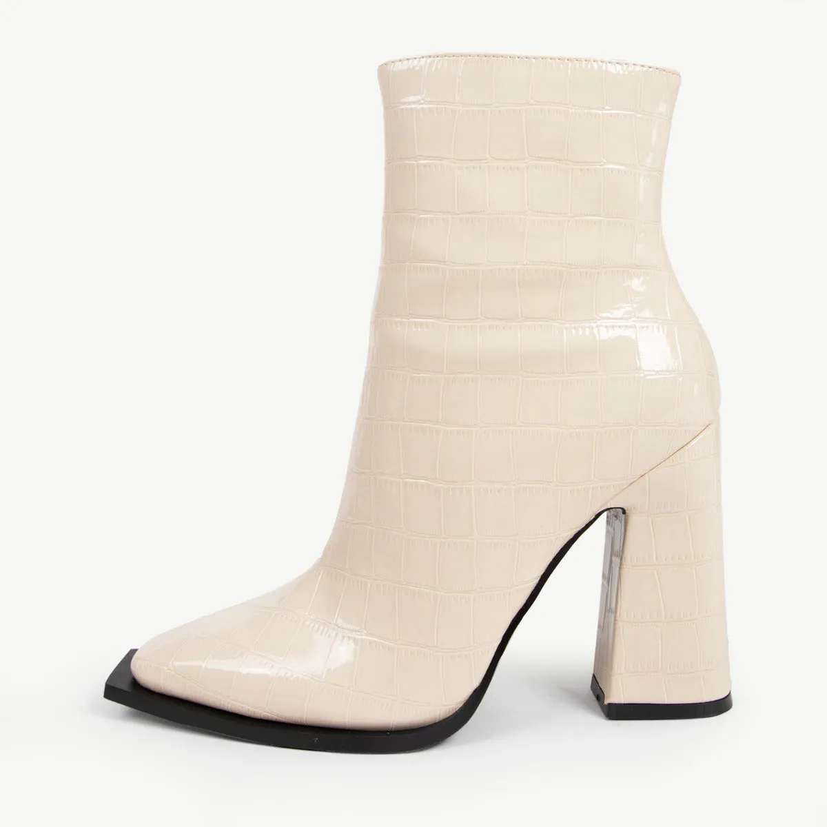 RAID Livvy Block Heeled Ankle Boot in White Croc