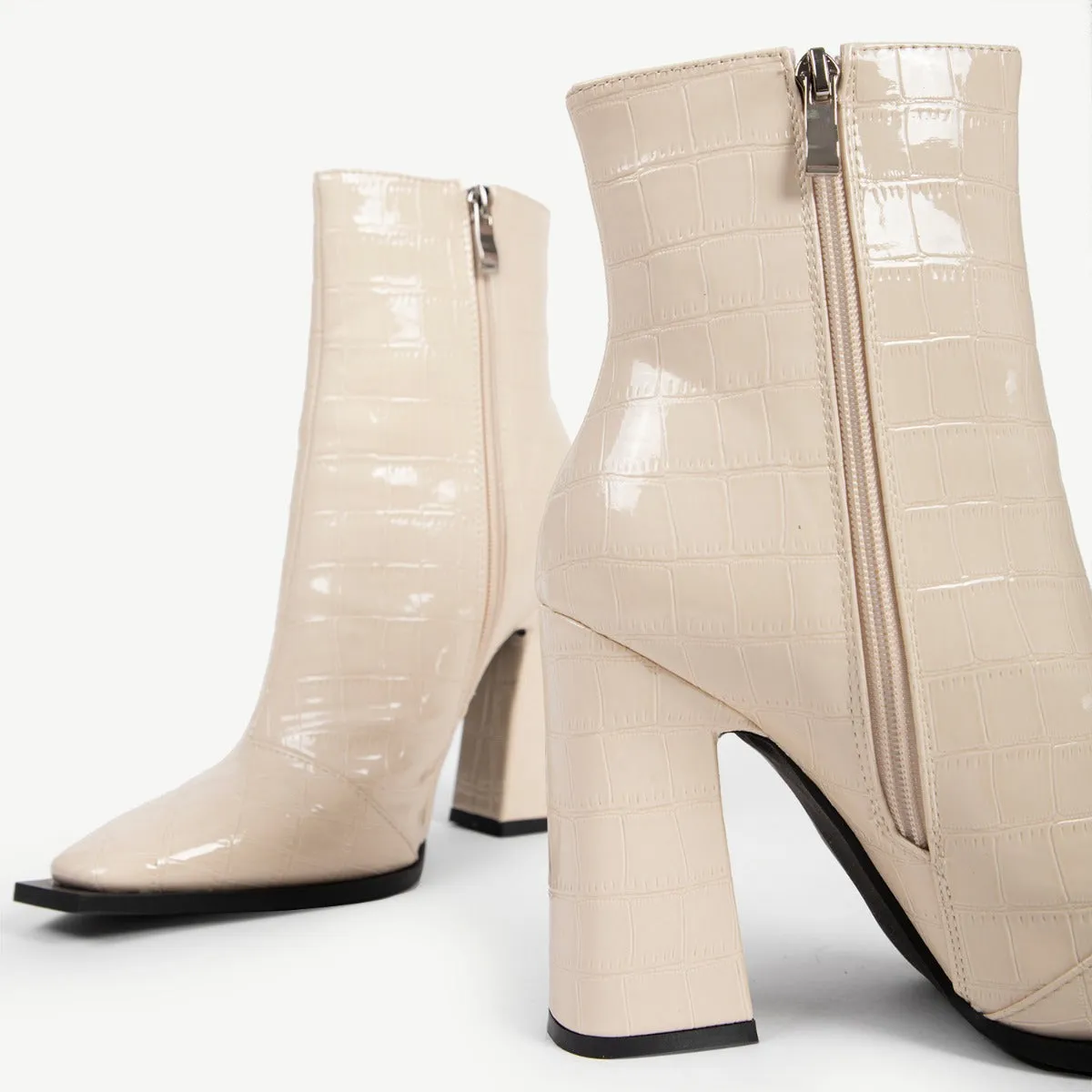 RAID Livvy Block Heeled Ankle Boot in White Croc