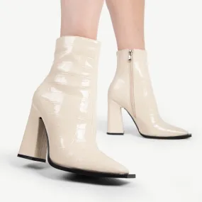 RAID Livvy Block Heeled Ankle Boot in White Croc