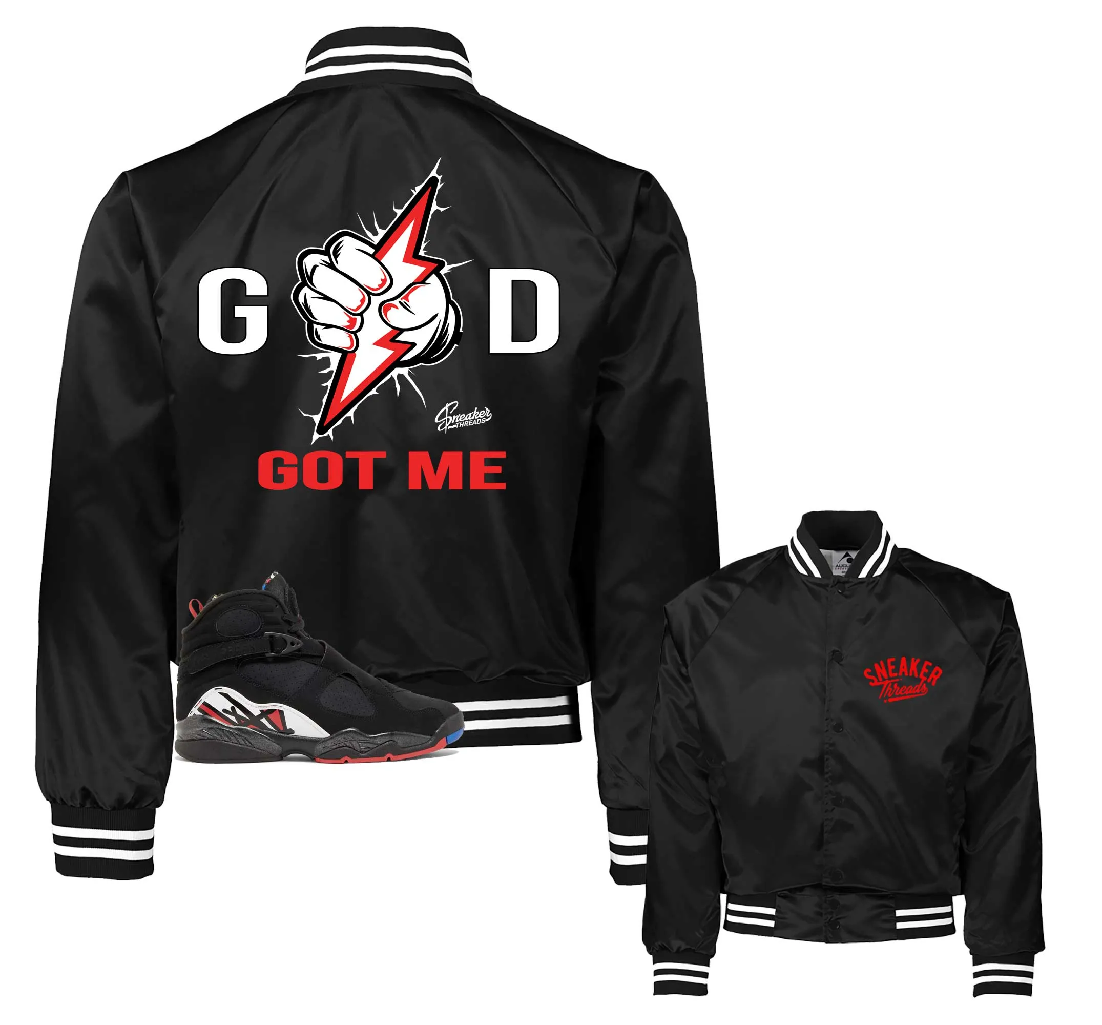 Retro 8 Playoffs God Got Me Satin Jacket