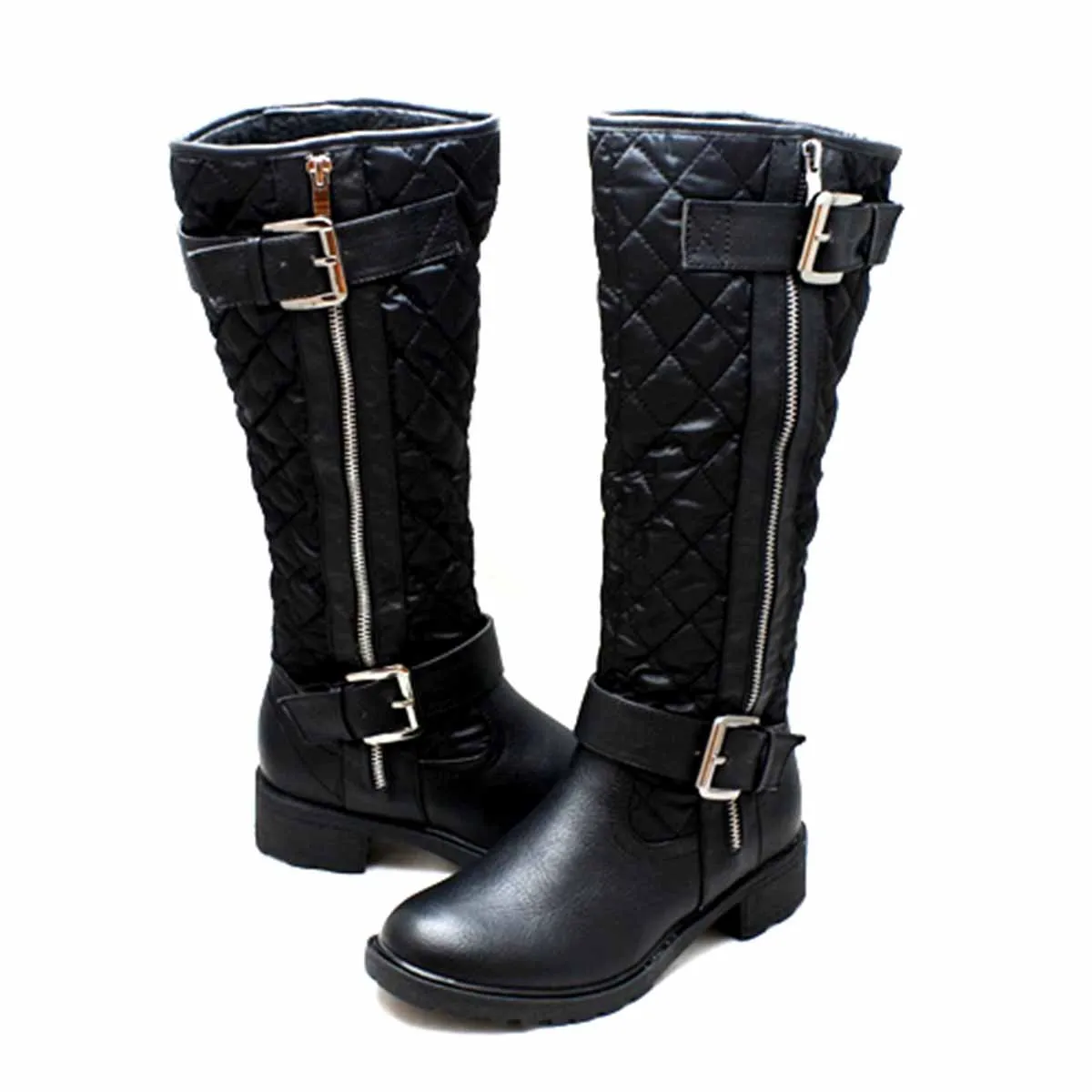 ROCKTHOSECURVES QUILTED FAUX FUR LINED FLAT BOOTS