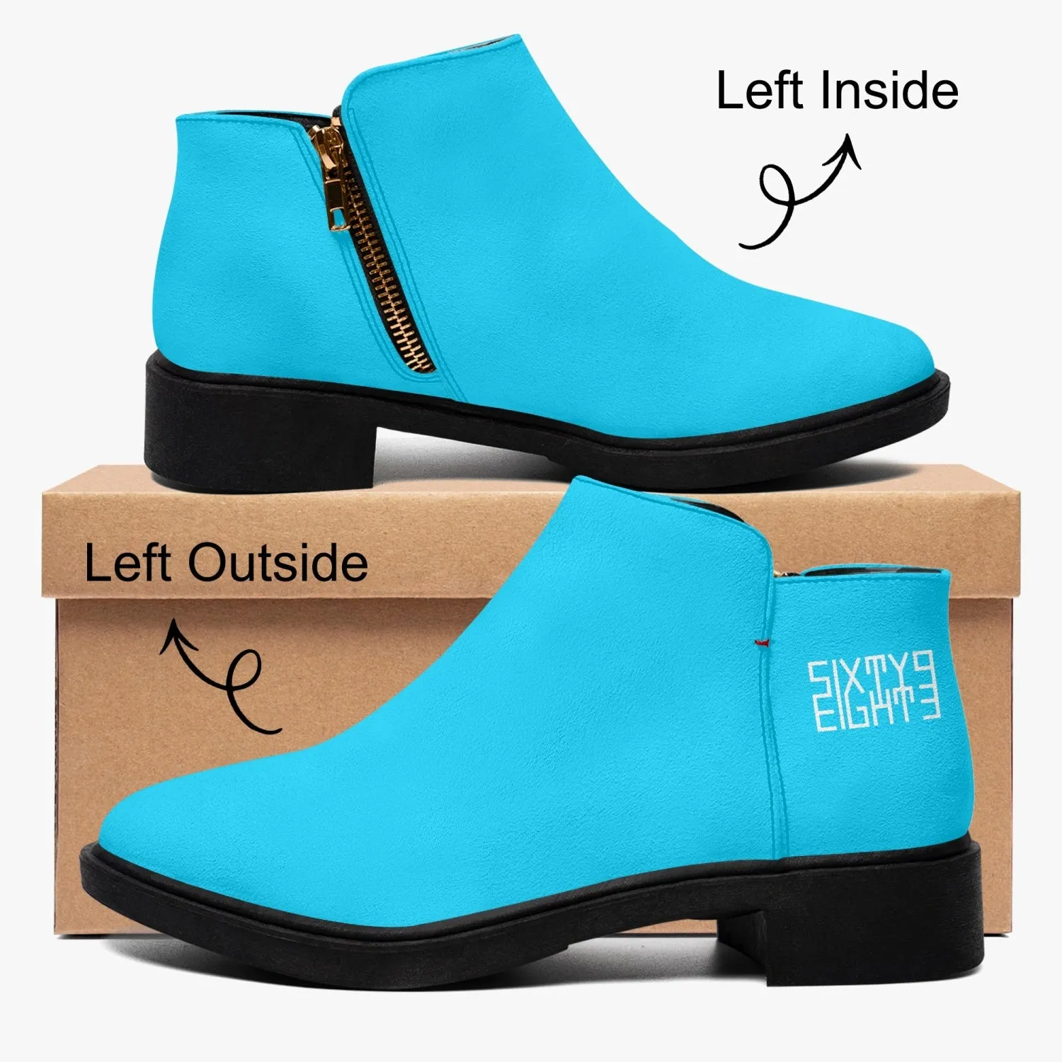 Sixty Eight 93 Logo White Aqua Blue Suede Zipper Boots