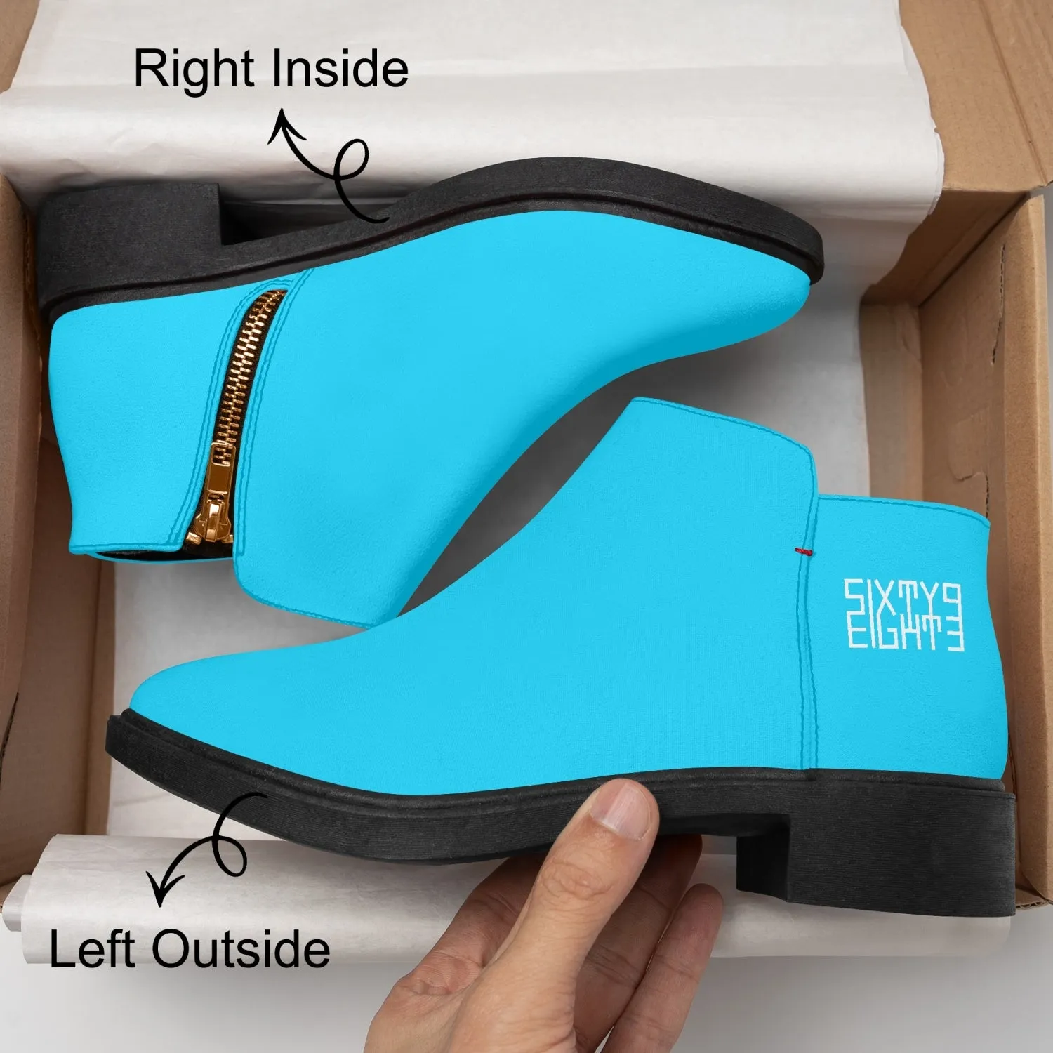 Sixty Eight 93 Logo White Aqua Blue Suede Zipper Boots