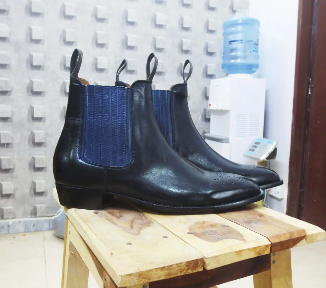 Stylish Men Leather Ankle High Chelsea Boots, New Handmade Black Brogue Boots