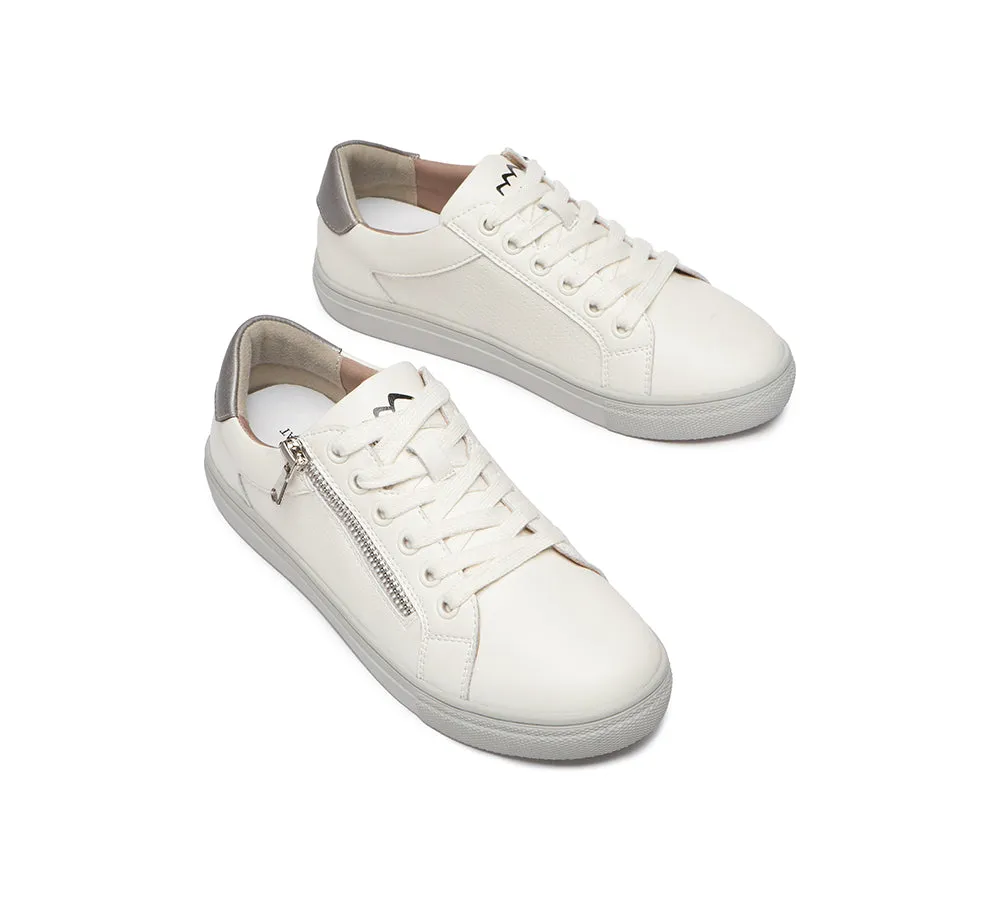 TARRAMARRA® Women Leather Zip Decor Low-top White Sneakers Chloe