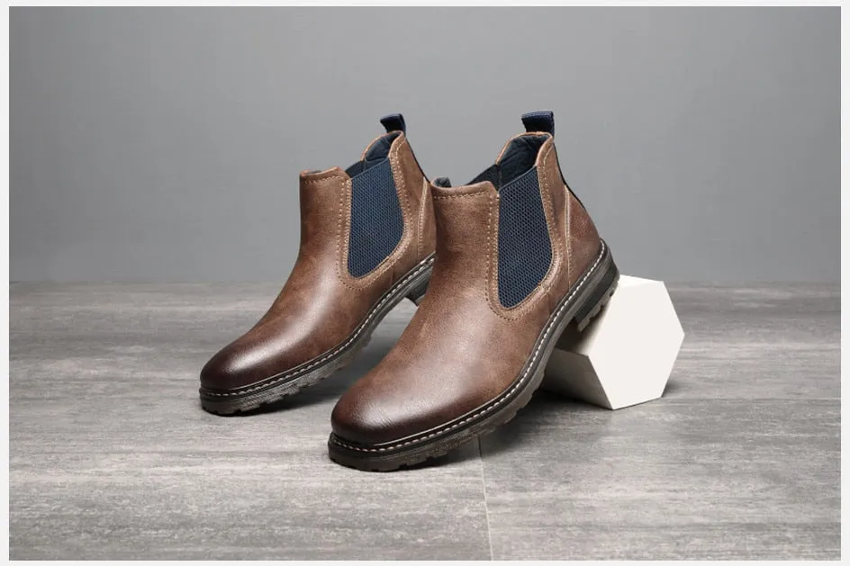 West Louis™ Handmade Leather Elastic Strap Business Chelsea Boots