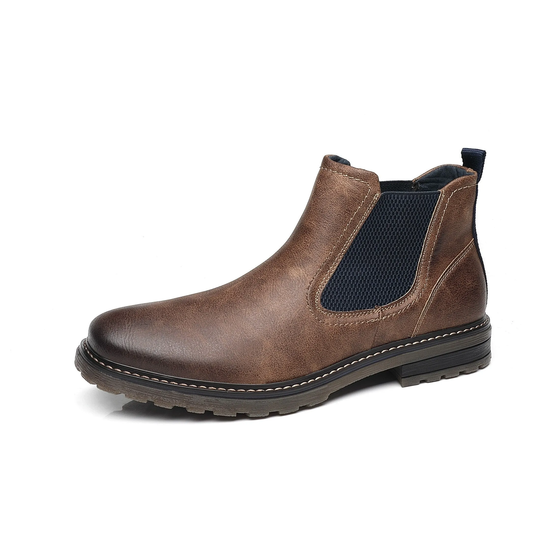 West Louis™ Handmade Leather Elastic Strap Business Chelsea Boots