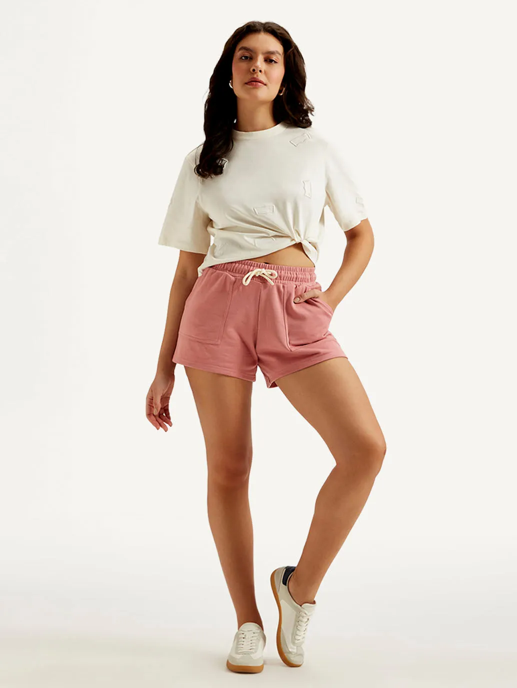 Women's Mid Rise Pink Regular Fit Shorts